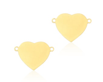 Gold Heart Pendant, 2 Pcs, Gold Heart Connector, Heart Stamping Blank, Laser Cut Pendant, Gold Jewelry Connectors, Heart Pendant Blanks