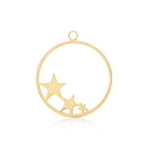 Circle Star Pendant, 1 Pc Gold Coin Pendant, Star Coin Pendant, Stars Charm, Gold Plated Charm, Gold Star Charm, Star Jewelry Making
