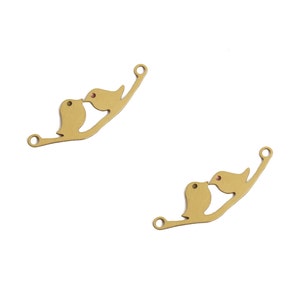 Colgante de pájaros del amor, 2 piezas de latón crudo, colgante de dos pájaros, pájaros en la rama colgante, corte láser inseparables joyería, pájaros collar conector