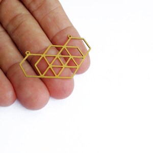 Geometrical Hexagon Pendant, 1 Pc Raw Brass Connector, Exclusive at Goldie Supplies image 4