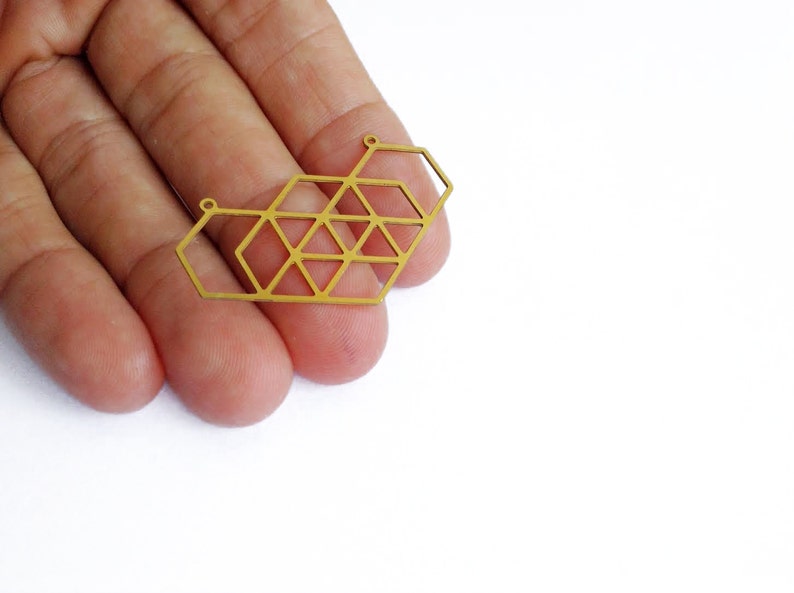 Geometrical Hexagon Pendant, 1 Pc Raw Brass Connector, Exclusive at Goldie Supplies image 4