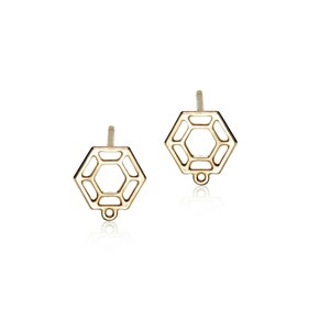 Hexagon Geometric Stud Earrings, 1 Pair, Raw Brass Earrings, Hexagon Post Earrings, Geometric Jewelry Findings, Exclusive At Goldie Supplies