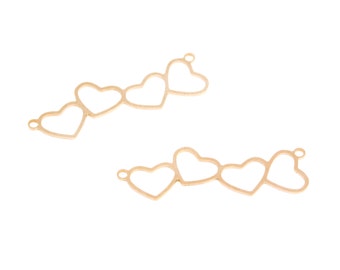 Gold Hearts Pendant, 2 Pc Four Hearts Pendants, Heart To Heart Charm, Gold Plated Hearts, Exclusive at Goldie Supplies