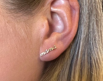 Gold Mama Studs, Mom Mama Earrings