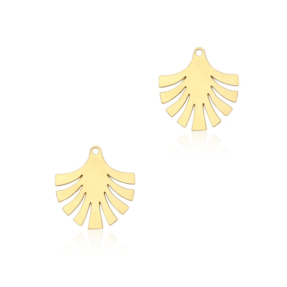Gold Leaf Pendant, 2Pcs, Gold Leaf Charm, Gold Leaf Fan, Art Deco Fan, Palm Leaf Pendant, Laser Cut Charms, Laser Cut Findings, GoldieJS