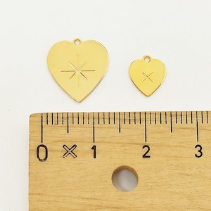 Gold Heart Pendant with Star engraving, 2 pcs, Gold Plated Pendant, Gold Heart Jewelry, Laser Cut Findings, Heart Charms