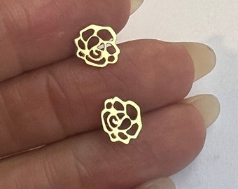 Tiny Floral Studs, Gold Rose Earrings ,Flower Tiny Studs