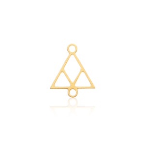 May include: Gold-toned metal triangle charm with a geometric design. The charm has two jump rings for attaching to jewelry.