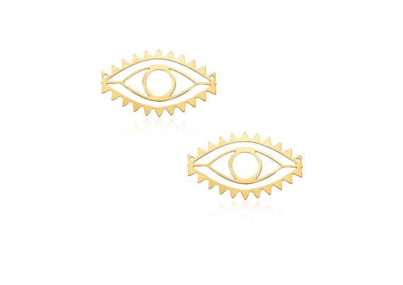 Gold Eye Pendant, 2 Pcs, Oval Eye Connector, Geometric Connector, Laser Cut Pendants, Trendy Jewelry, Wholesale Pendants, Evil Eye Jewelry