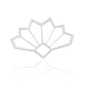May include: A silver geometric fan-shaped pendant with a textured finish.