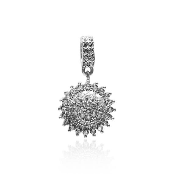 Sun zircon pendant, 1 Pc, Round circle charm, Sun pendant, 925 Silver pendant, Sterling Silver charm, Wholesale charm, New in shop