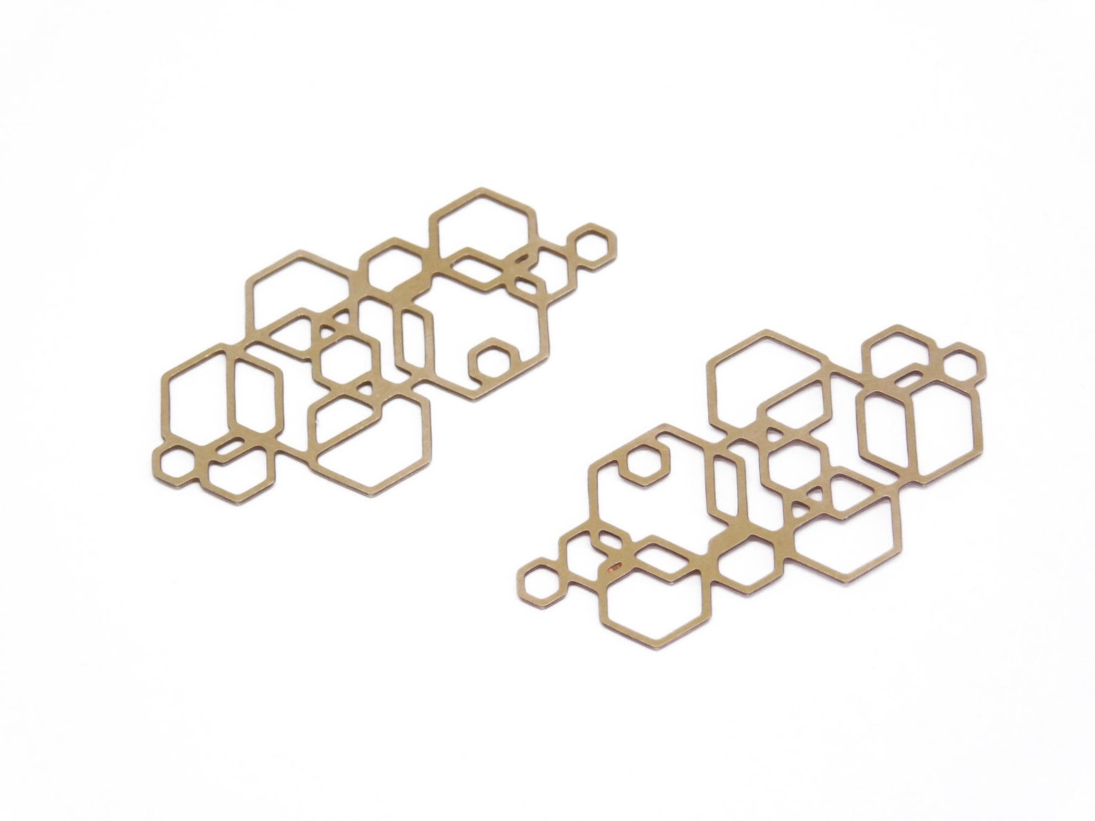 Geometric Hexagons Pendant Raw Brass 2 Pc Laser Cut Jewelry Etsy