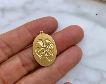 Colgante de hoja de oro, colgante ovalado, 2 piezas, colgante de palmera, colgante de sol de oro, colgante de hoja grande, colgante floral, colgante de corte láser, Goldie S