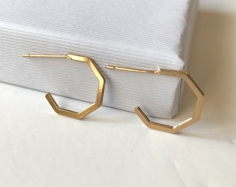 Gold Octagon Earrings, 1 Pair, Small Geometric Hoops Earrings, Minimalist Hexagon Studs, Statement Earrings, Laser Cut Earrings