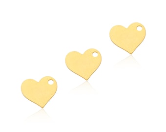 Gold Heart Charm, 3 Pcs, Small Heart Charm, Gold Heart Pendant, Tiny Heart Pendant, Laser Cut Findings, Gold Plated Charm, Heart Jewelry