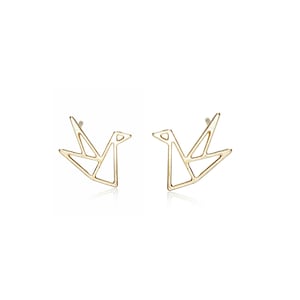 Origami Bird Earrings, Geometric Seagull Stud Earrings, Bird Stud Earrings, Gold Stud Earrings, Gold Plated Brass, Laser Cut Earrings