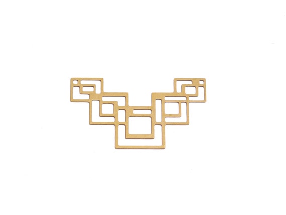 Raw Brass Art Deco Pendant, 1 Pc, Large Geometric Pendant, Square Chevron Pendant, Large Squares Connector, Stair Steps Pendant, Laser Cut