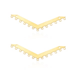 Gold Chevron Pendant, 2 Pcs, Chevron with Holes, Fringe Necklace Pendant, Multi Loop Chevron, Gold Plated Findings, Gold Chevron Connector