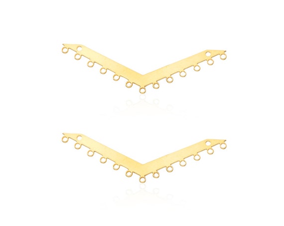 Gold Chevron Pendant, 2 Pcs, Chevron with Holes, Fringe Necklace Pendant, Multi Loop Chevron, Gold Plated Findings, Gold Chevron Connector
