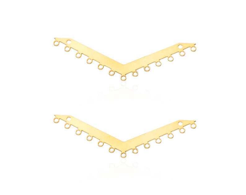 Gold Chevron Pendant, 2 Pcs, Chevron with Holes, Fringe Necklace Pendant, Multi Loop Chevron, Gold Plated Findings, Gold Chevron Connector image 1