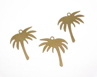 Palm Tree Charm, 3 Pc Raw Brass Pendants, Beach Tree Pendant, Summer Jewelry Charms, Goldie Jewelry Supplies. Unique Jewelry Findings