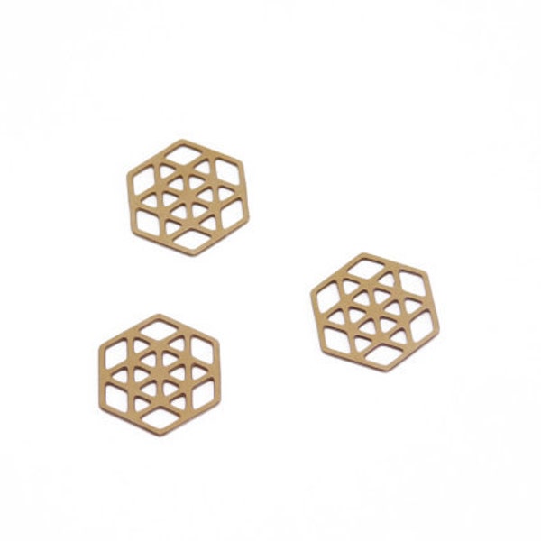 Small Hexagon Connector, 3 Pcs, Hexagon Connector Charm, Hexagon Links, Star of David Laser Cut, Jewelry Findings, Exclusive at Goldie