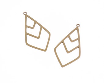 Art Deco Pendant, 2 Pcs Rhombus Chevron, Raw Brass / Gold Plated Exclusive at Goldie Supplies
