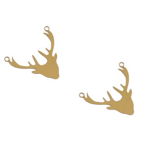 Antler Head Pendant, 2 pcs, Brass Antler Charm, Antler Connector, Deer Head Charm, Deer Antler Pendant, Antler Necklace Charm
