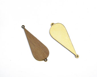 Wood Teardrop Connector, 1 Pc FORMICA Pendant, Gold Plated, Long Drop, Tear Drop Pendant, Wood Pendant, Jewelry Making, Wood Supplies