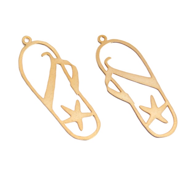 Gold Flip Flop Pendant, 1 PC Large Slipper Charm, Gold Plated Charm, Star Fish Sandal Pendant, Laser Cut Sea charm, Summer Beach Jewelry