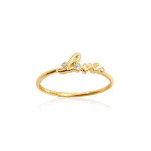 Gold LOVE Multi stone Ring, Gold Crystal Ring, Gold Stacking Ring, LOVE Band, Gold Wholesale Rings, Dainty Stone Ring, Crystal Stone Ring