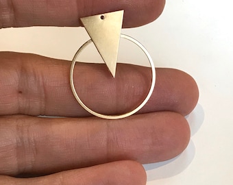 Gold Circle and Triangle Pendant, 1 Pc, Round Link Charm, Circle Connector, Laser Cut Charm, Jewelry Making