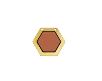 Orange Hexagon Pendant, 1 Pc FORMICA Jewelry, Gold Plated Brass, Geometric Jewelry, Small Hexagon Pendant, Laser Cut Pendant, Jewelry Making