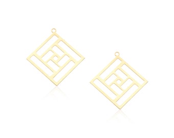 Gold Square Pendant, 2 Pcs, Square Maze Pendant, Gold Geometry Pendant, Geometric Necklace Pendant, Laser Cut Square Charms, Goldie Supplies