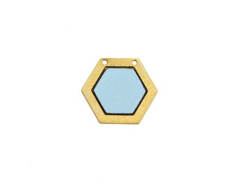 Blue Hexagon Pendant, 1 Pc FORMICA Pendant, Gold Plated Hexagon, Geometric Jewelry, Colorful Pendant, Wood Pendant, Jewelry Making Supplies