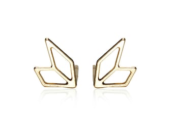 Tiny Origami Earrings, Geometric Seagull Stud Earrings, Bird Stud Earrings, Gold Stud Earrings, Gold Plated Brass, Laser Cut Earrings