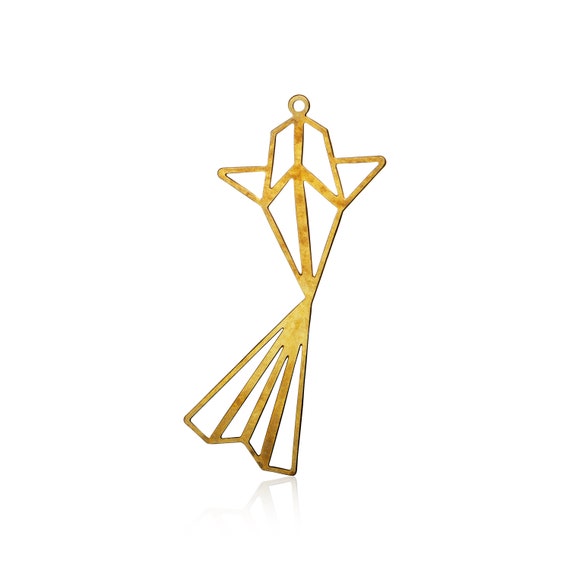 Gold Fish Pendant, 1 Pc, Animal Origami Pendant, Gold Origami Fish Charm, Geometric Fish, Goldie Jewelry Supplies
