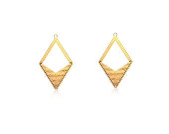 Rhombus FORMICA Pendant, 2 PCS, Small Rhombus, Gold Plated Brass, Wood Pendant, Geometric Jewelry, Colorful Pendant, Jewelry Making Supplies