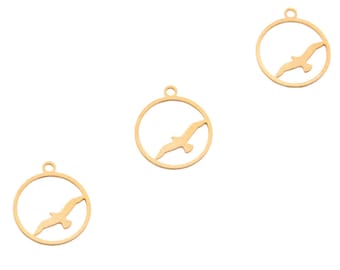 Gold Bird Charm, 3 Pcs, Gold Seagull Charm, Flying Bird Pendant,  Bird Circle Charm, Laser Cut Jewelry, Flying Bird Charm, Seagull Pendant