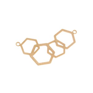 May include: Gold-toned metal pendant featuring a geometric design of interconnected hexagonal shapes.