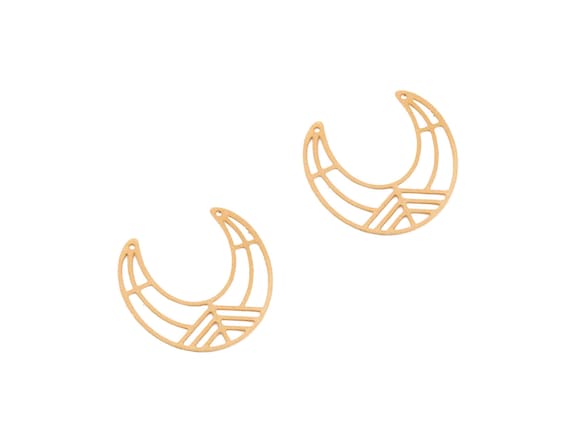 Gold Crescent Pendant, 2 Pcs, Double Horn Pendant, Tribal Moon Charm, Boho Moon Pendant, Laser Cut Charms,Goldie Supplies, Minimalist