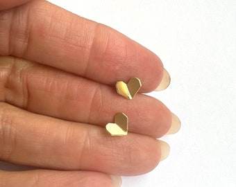 Folded Gold Heart Studs, Tiny Heart Earrings, Heart Stud Earrings, Gold Valentines Earrings, Romantic Stud Earrings