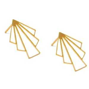 Gold Art Deco Earrings, Gold Stud Earrings, Art Deco Studs, Fan Earrings, Geometric Earrings, Geometric Jewelry, Art Deco Jewelry, Wholesale