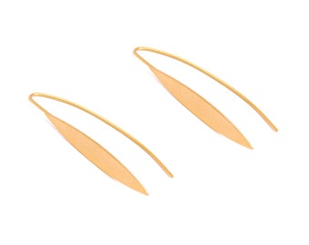 Gold Petal Earrings, Long Leaf Earrings, Marquise Drop Earrings, Minimalist Gold Earrings, Pointed Ellipse Earrings, Minimalist Jewelry