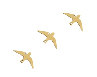 Raw Brass Bird Pendant, 3 Pcs, Swallow Connector, Bird Necklace Connector, Bird Charm, Laser Cut Bird, Bird Jewelry, Goldie Jewelry Supplies