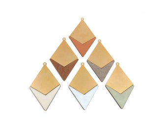 Rhombus FORMICA Pendant, 1 Pc, Gold Rhombus Pendant , Wood Pendant, Geometric Jewelry, Colorful Pendant, Jewelry Making, Goldie Supplies