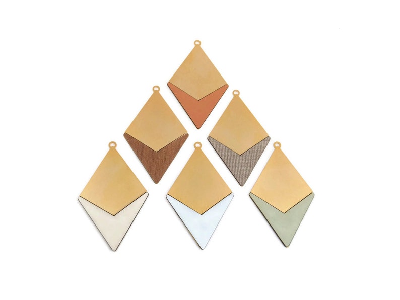 Rhombus FORMICA Pendant, 1 Pc, Gold Rhombus Pendant , Wood Pendant, Geometric Jewelry, Colorful Pendant, Jewelry Making, Goldie Supplies image 1