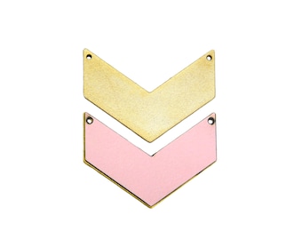 Pink Chevron Pendant, 1 Pc Gold Arrow Pendant, FORMICA Jewelry, Pink and Gold, Pastel Baby Pink, Double Sided Pendant, Geometric Jewelry