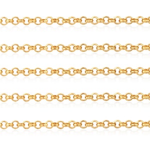 Gold Rolo Chain, 1 Foot, 3 mm Link Rolo Chain, Gold Plated Chain, Chain by the Foot, Gold Plated Supplies, Chain Supplies, Goldie Supplies