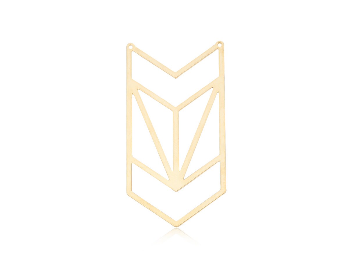 Gold Chevron Pendant, 1 Pc, Large Tribal Pendant, Industrial